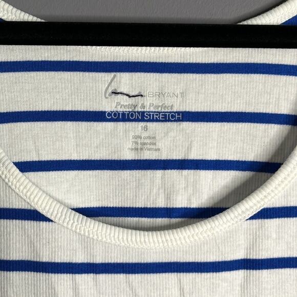 Lane Bryant Cotton Stretch Blue and White Striped Scoop Neck Tank Size 16 - Picture 2 of 8